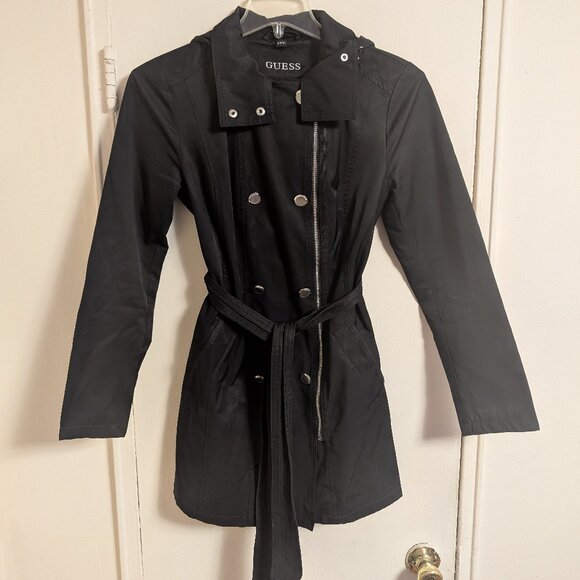 Guess Black Hooded Trench Coat - Medium - Picture 1 of 9